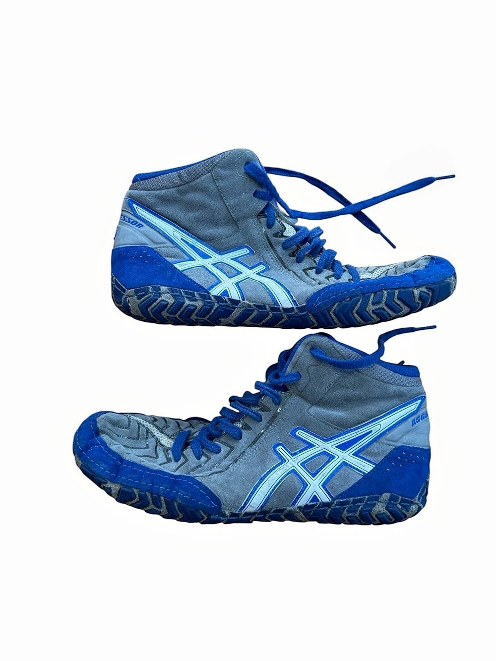 ASICS Aggressor 3 Men's Wrestling Shoes Aluminum Blue Grey Size 8.5 J601Y
